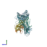 PDB entry 1zvs coloured by chain, side view.