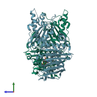 PDB entry 1zxm coloured by chain, side view.