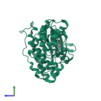 PDB entry 1zz2 coloured by chain, side view.