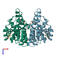 PDB entry 20gs coloured by chain, top view.