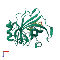 Monomeric assembly 1 of PDB entry 2a3f coloured by chemically distinct molecules, top view.