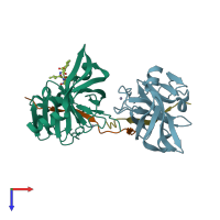PDB entry 2a4g coloured by chain, top view.