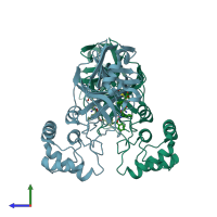 PDB entry 2a5k coloured by chain, side view.