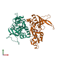 PDB entry 2a5t coloured by chain, front view.