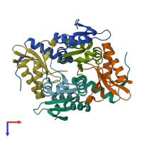 PDB entry 2a6q coloured by chain, top view.