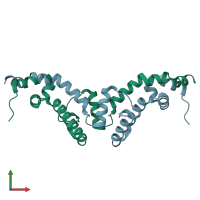 PDB entry 2a72 coloured by chain, front view.