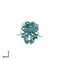 PDB entry 2a72 coloured by chain, side view.