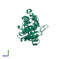 Monomeric assembly 1 of PDB entry 2a8b coloured by chemically distinct molecules, side view.