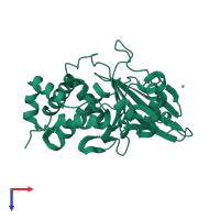 Monomeric assembly 1 of PDB entry 2a8b coloured by chemically distinct molecules, top view.