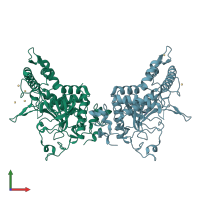 PDB entry 2a97 coloured by chain, front view.