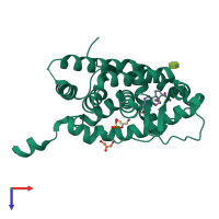 PDB entry 2aa2 coloured by chain, top view.