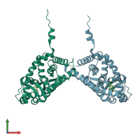 PDB entry 2aa5 coloured by chain, front view.