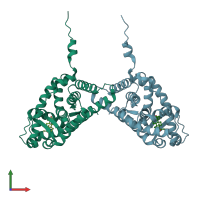 PDB entry 2aa6 coloured by chain, front view.