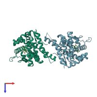 PDB entry 2aa6 coloured by chain, top view.