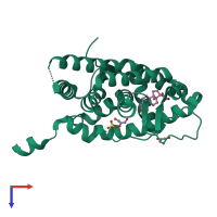 Monomeric assembly 1 of PDB entry 2aa7 coloured by chemically distinct molecules, top view.