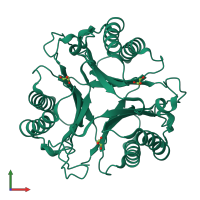 Homo trimeric assembly 1 of PDB entry 2aal coloured by chemically distinct molecules, front view.
