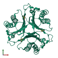 Homo trimeric assembly 2 of PDB entry 2aal coloured by chemically distinct molecules, front view.