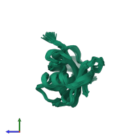 PDB entry 2aas coloured by chain, ensemble of 32 models, side view.