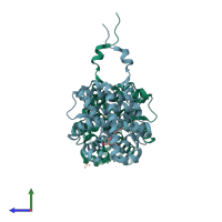 PDB entry 2aax coloured by chain, side view.