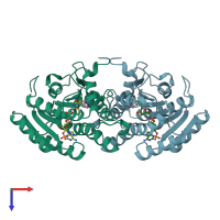 PDB entry 2ae2 coloured by chain, top view.