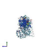 PDB entry 2ae7 coloured by chain, side view.