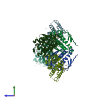 PDB entry 2ae8 coloured by chain, side view.