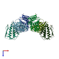 PDB entry 2ae8 coloured by chain, top view.