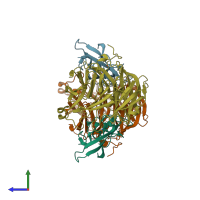 PDB entry 2ah1 coloured by chain, side view.