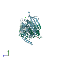 PDB entry 2ahs coloured by chain, side view.