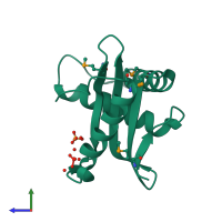 PDB entry 2aj6 coloured by chain, side view.