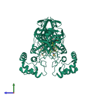 Homo dimeric assembly 1 of PDB entry 2amd coloured by chemically distinct molecules, side view.