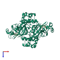 Homo dimeric assembly 1 of PDB entry 2amd coloured by chemically distinct molecules, top view.