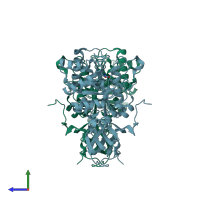 PDB entry 2aqv coloured by chain, side view.