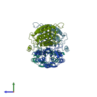 PDB entry 2ar9 coloured by chain, side view.