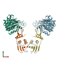 PDB entry 2at1 coloured by chain, front view.