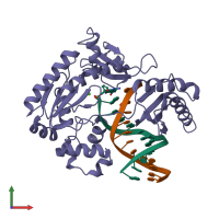 Hetero trimeric assembly 1 of PDB entry 2au0 coloured by chemically distinct molecules, front view.