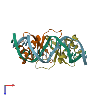 PDB entry 2ayg coloured by chain, top view.