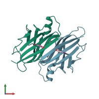 PDB entry 2b15 coloured by chain, front view.