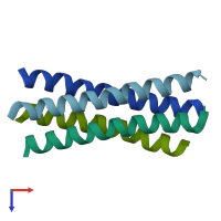 PDB entry 2b1f coloured by chain, top view.