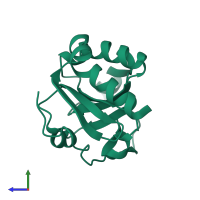 PDB entry 2b1k coloured by chain, side view.