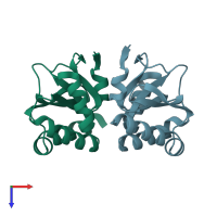 PDB entry 2b1l coloured by chain, top view.