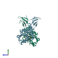 PDB entry 2b25 coloured by chain, side view.