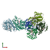 PDB entry 2b35 coloured by chain, front view.