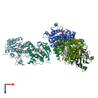 PDB entry 2b35 coloured by chain, top view.