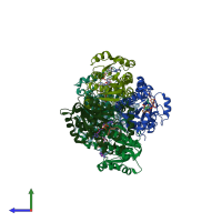 PDB entry 2b36 coloured by chain, side view.