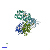 PDB entry 2b4y coloured by chain, side view.