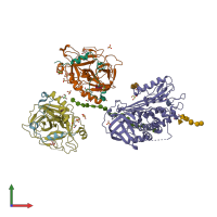 PDB entry 2b5t coloured by chain, front view.