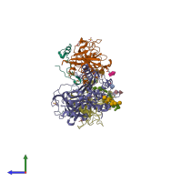 PDB entry 2b5t coloured by chain, side view.