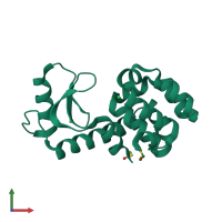 PDB entry 2b74 coloured by chain, front view.