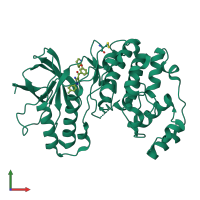 PDB entry 2bal coloured by chain, front view.